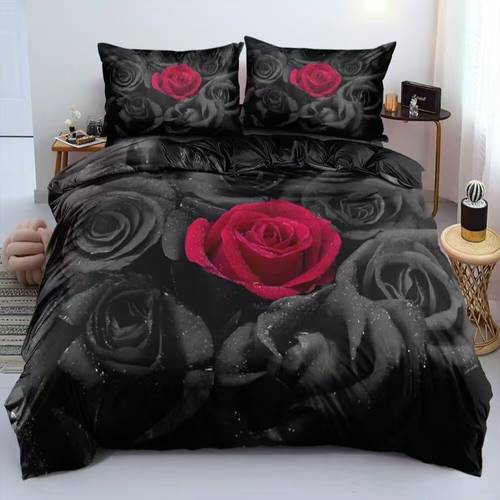 2 3pcs 3d print red rose damask duvet cover set noir floral full print background bedding comforter cover set size 135 only 1 pillowcase