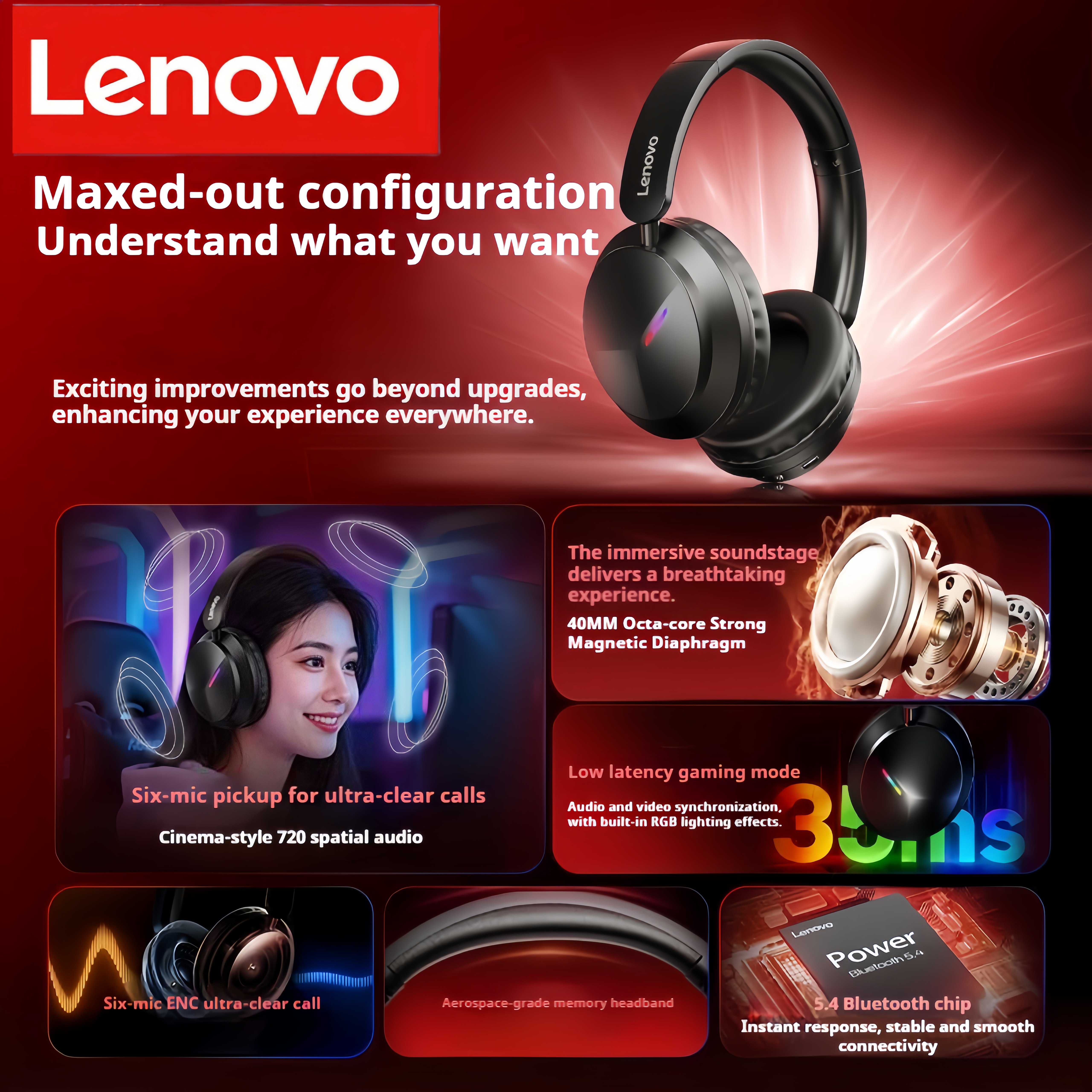 Les écouteurs sans fil Lenovo EH140 2025 offrent une connectivité sans fil longue portée, un mode de jeu Esports avec faible latence et des haut-parleurs de 40 mm conçus pour les basses profondes et l'isolation du bruit, ce qui les rend idéaux pour le gaming, la musique et les appels.