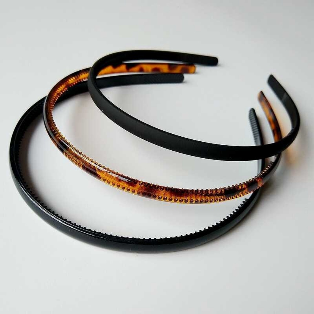 TEMU 3-pack Black Basic Toothed Headbands, Minimalist Versatile Style, Suitable For Washing Face And Skincare, Daily Commuting, And Management