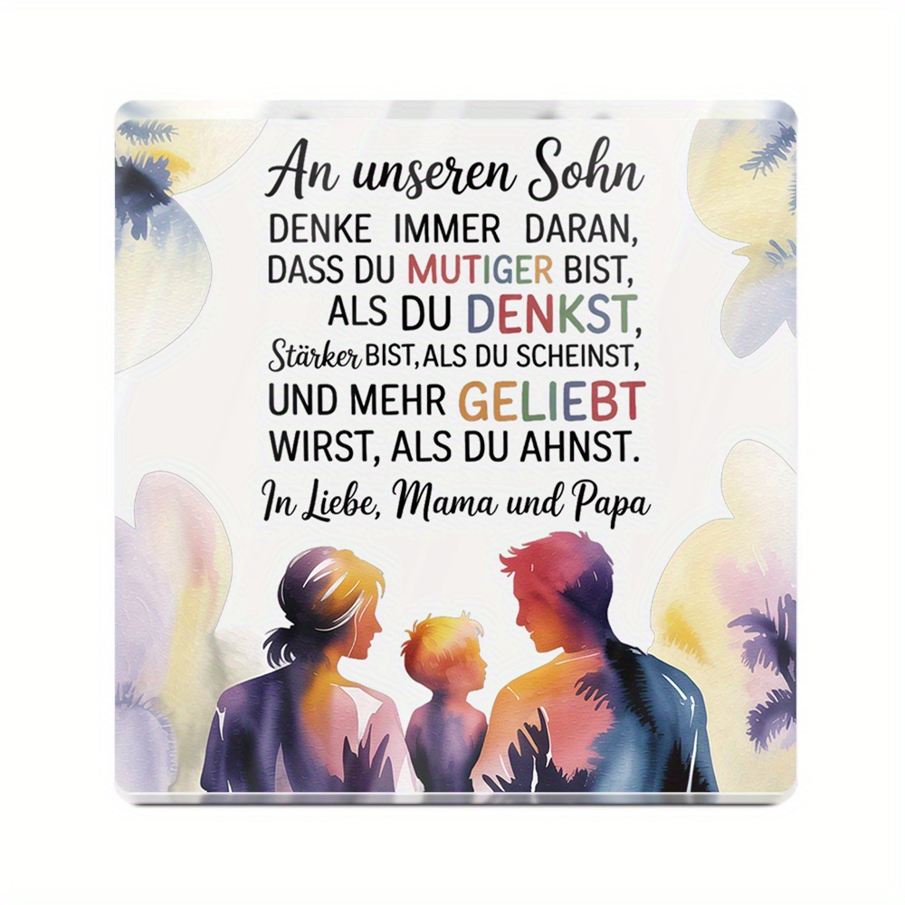Image of 2d Flat, 1pc Putuo Decor 1pc "to Our Son" Acrylic Table Decor Suitable For Son - Elegant Gift For Birthdays, Weddings, Anniversaries, Christmas, Desktop Decoration For Son, 2d Flat