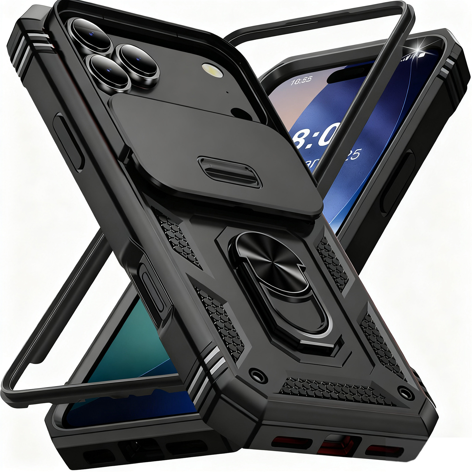 E-shop Hülle für iPhone 17 Pro Max Air – Vollschutz, robuste Schutzhülle mit Kameraschutz, Finger-Ring-Ständer, Objektivschutz, Shell