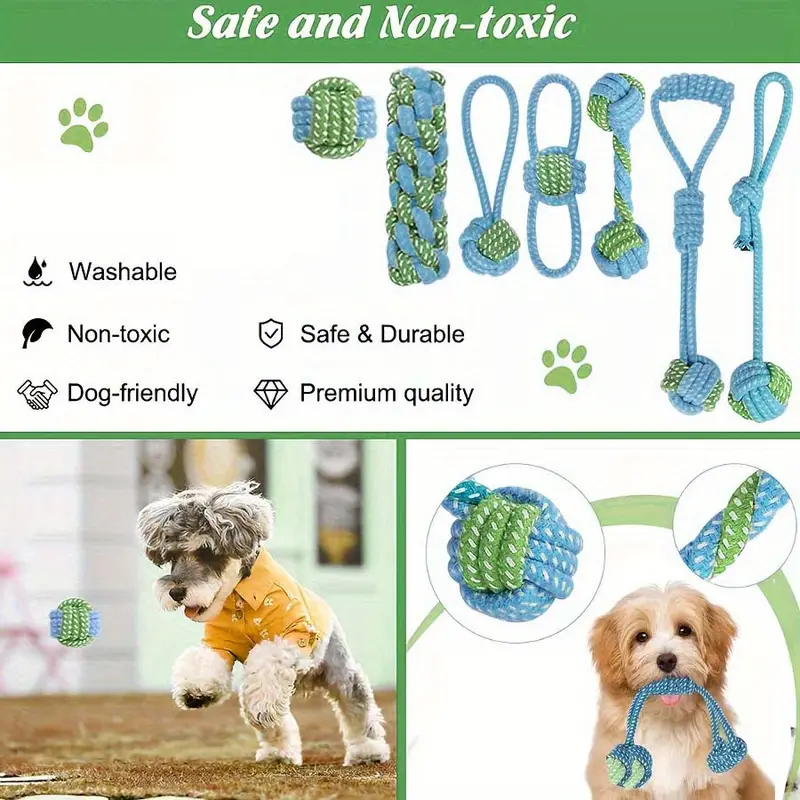 7pcs dog rope chew toy set for small medium breeds interactive tug of knot toys with squeaky balls durable training for teething puppies mixed textures for indoor outdoor play details 10