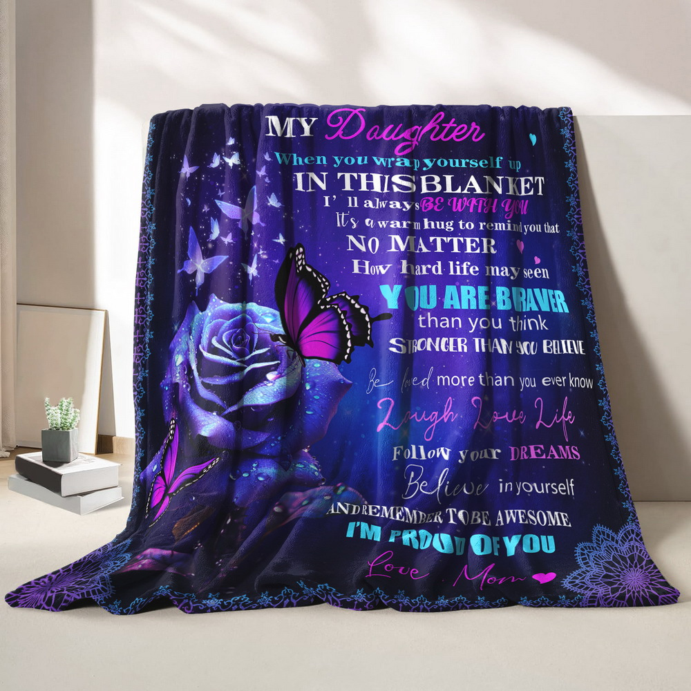 TEMU One-piece Customized Name Blanket, Text Blessing Theme Customized Blanket, Personalized Name Gift Blanket, Gift For Daughter, Customized Text