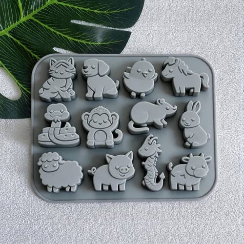 12- Chinese Zodiac Animal Silicone Mold Suitable for DIY Crafts, Resin & Candle Making with Free Wicks - 12 Zodiac Signs (Year of the Snake, Horse, Sheep, Monkey, Rooster, Dog,, Rat,,,, Dragon) for Soap & Plaster