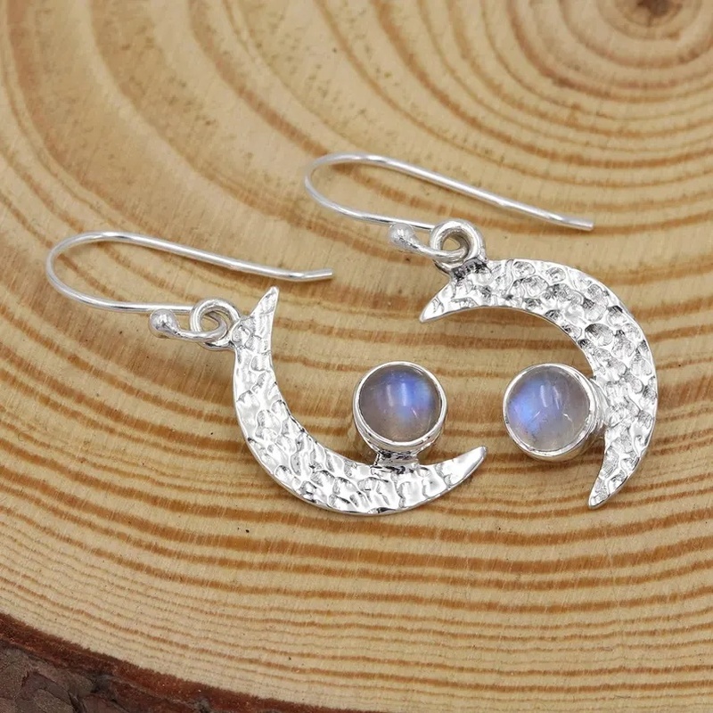 Women's K Plated Crescent Moonstone Earrings, Elegant Minimalist