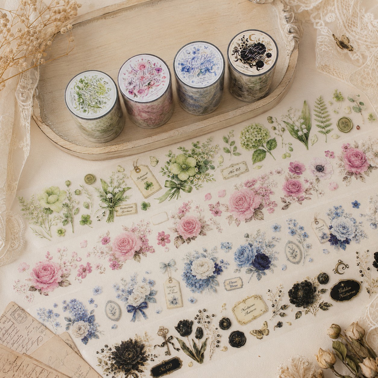 TEMU 4 Rolls Plants Flowers Tape Stickers Pet Materials Aesthetic Junk Journal Journaling Craft Stickers Holiday Decorations Christmas Halloween