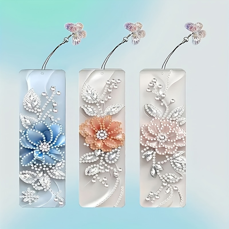 TEMU 3pcs And Grass Pattern Diamond Painting Set, Easy Bookmark Gift Box - Perfect Gift For Colleagues Or
