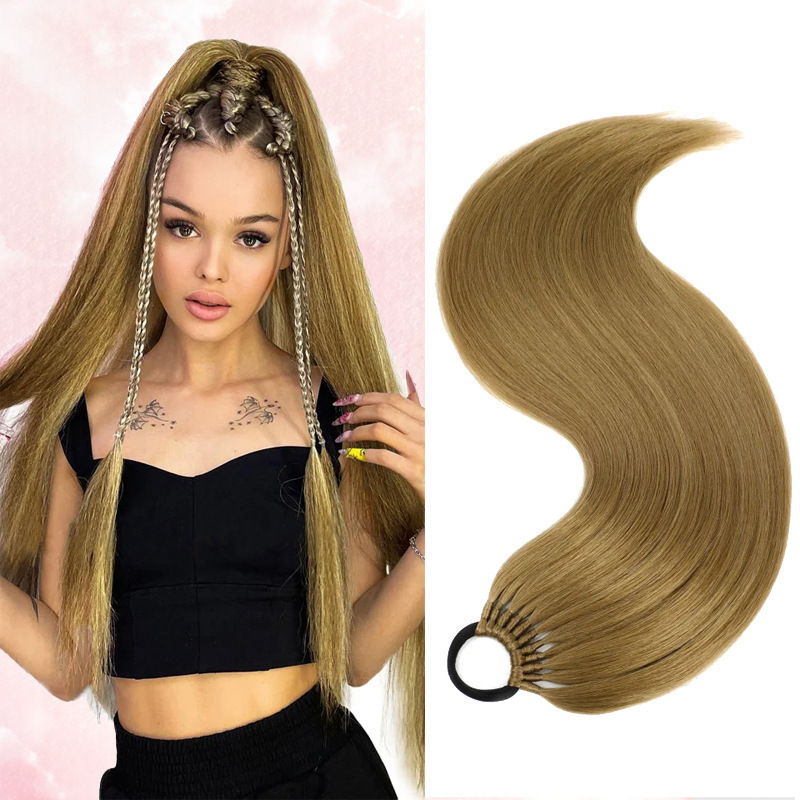 34 inch elegant straight synthetic ponytail extensions for women 11 strands pack with versatile elastic bands high temperature fiber durable lightweight hairpiece for   occasions details 0