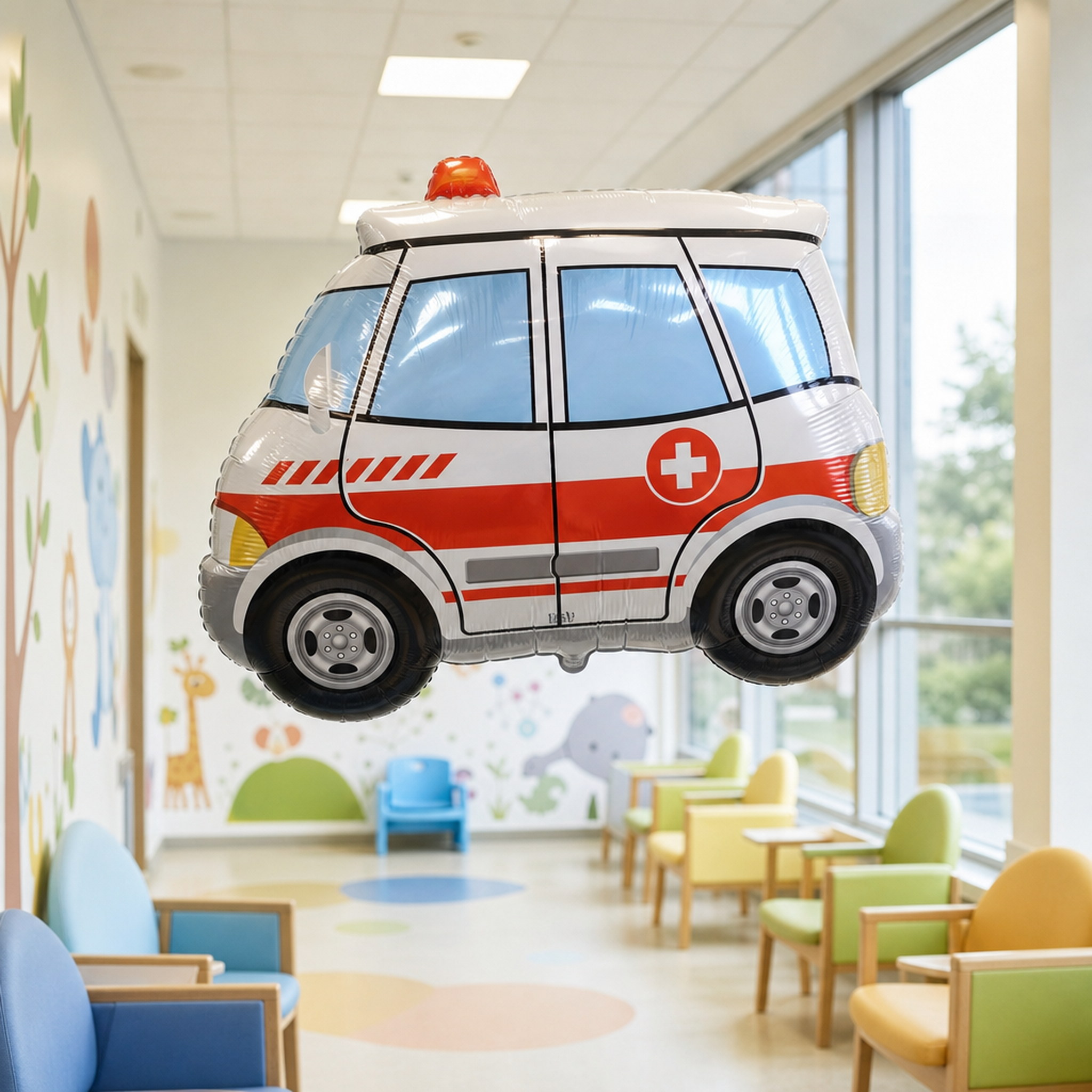 TEMU White Ambulance Foil Balloon Mylar Rescue Car Balloon For Doctor Emergency Theme Birthday Party Decoration, Helium Balloon, Hospital Play, Party