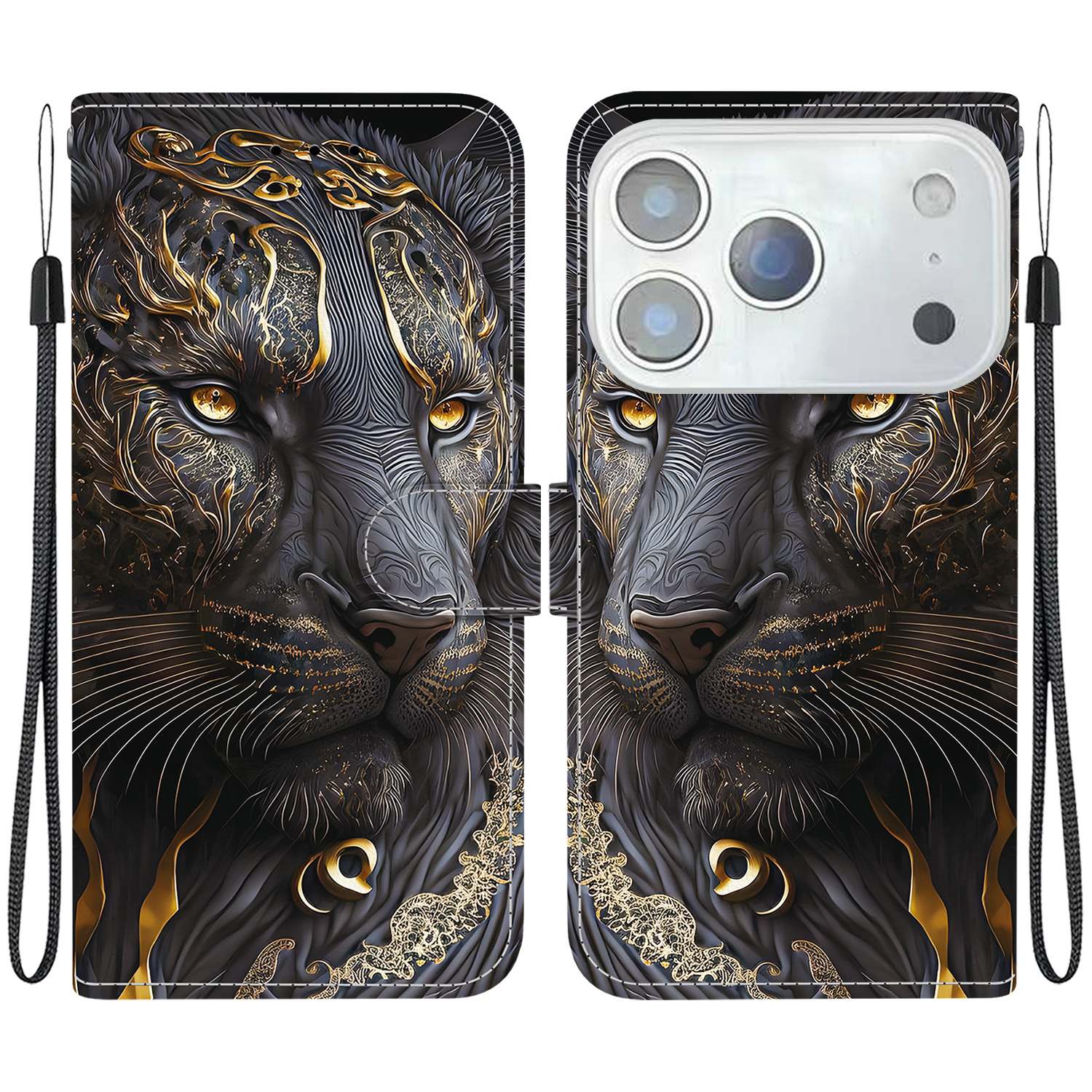 TEMU Phone Case: -patterned Domineering Black And Flip Synthetic Leather Phone Case With Triple Card Slots, Anti-skimming Stand, And Wallet Function.