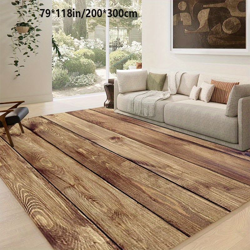 TEMU 1pc Golden-diamond Velvet Non-slip Area Mat With Wood Grain Texture, 91x118 Inches, Machine Washable, Indoor/outdoor Use For Living Room,