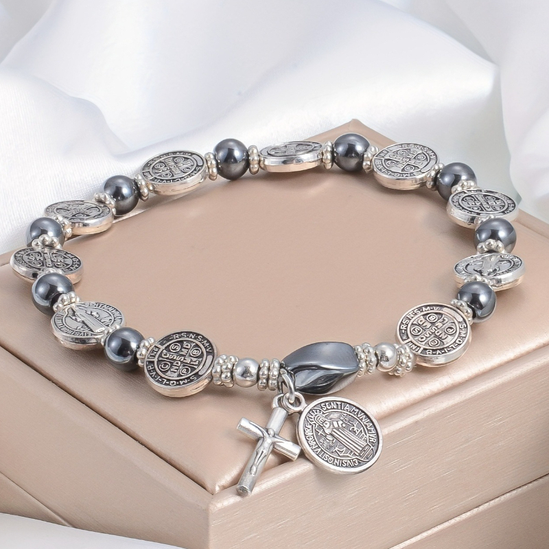 pulseira temática de igreja com cruz medalha de são     requintada, presente comemorativo perfeito