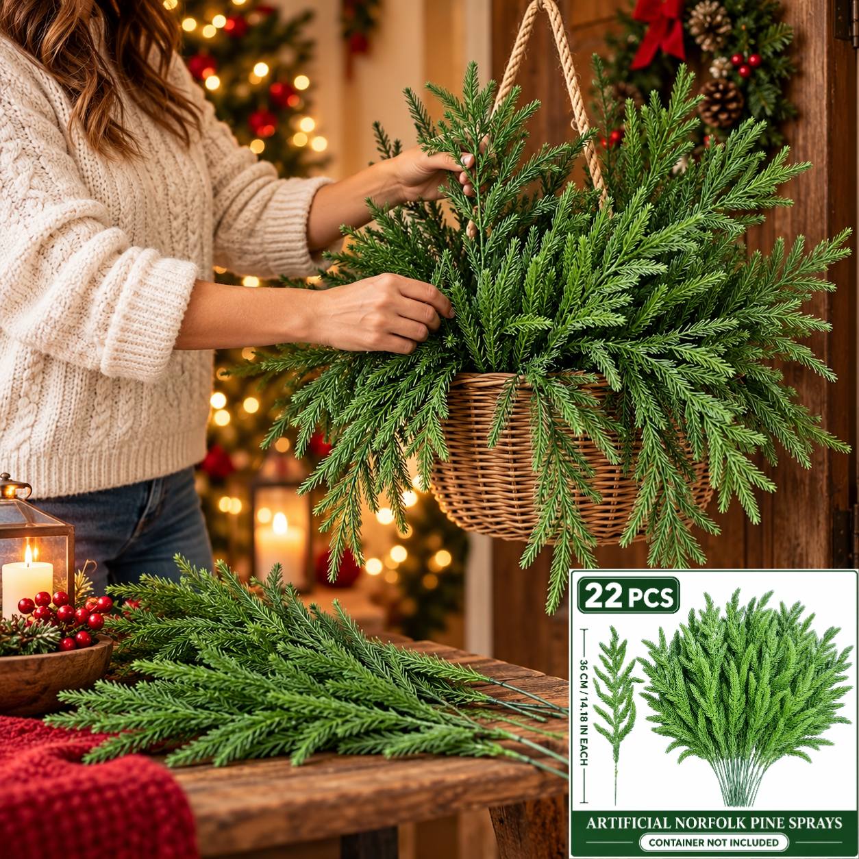 TEMU 22pcs Set Of Artificial Christmas Pine Branches, High-simulation Soft Cedar Needle Decorative Branches, Evergreen , Suitable For Vases, Wreaths,