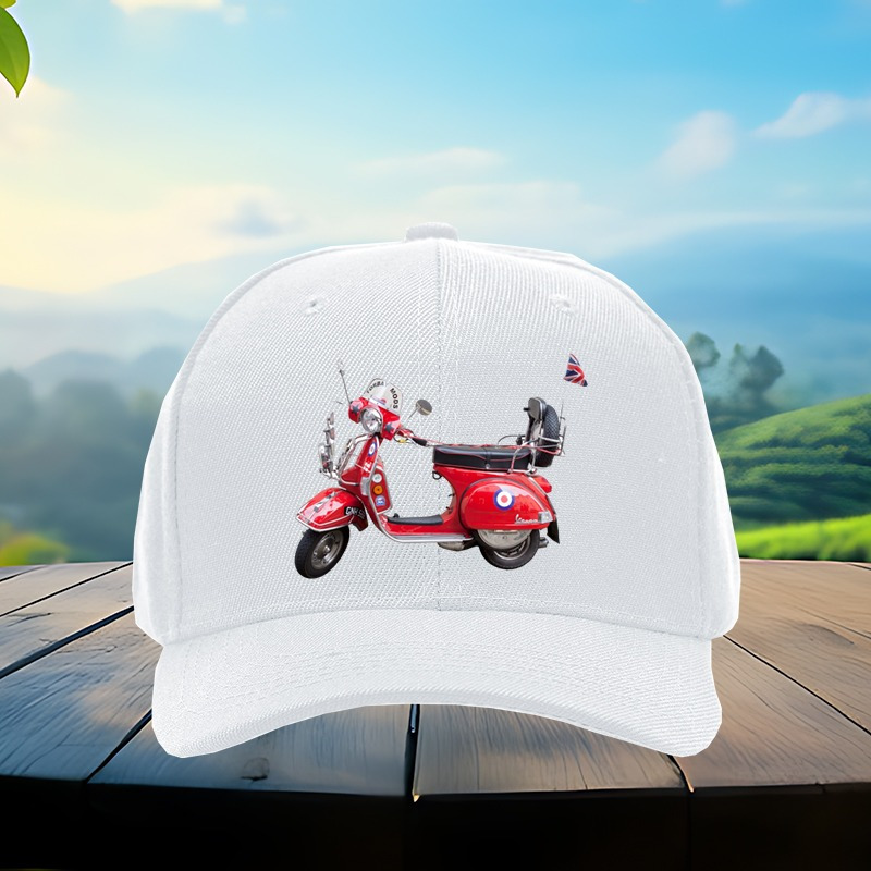 TEMU Mod Moped Baseballkappe für Männer - Verstellbare Snapback mit Vintage-Roter Roller Grafik, Atmungsaktives Schwarzes Gewebe, Coole & Stilvolle