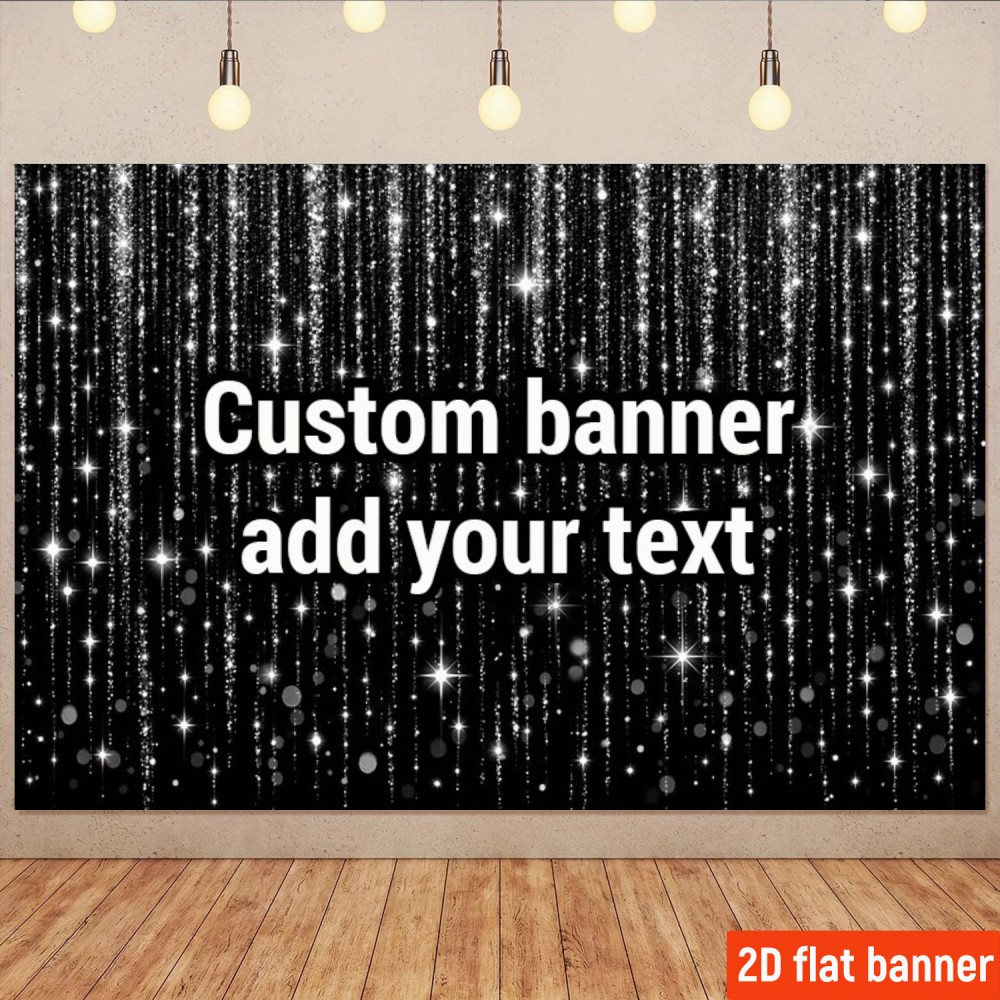 TEMU 2d Flat, 2d Flat Party Banner, 1pc Personalized Custom Black And Silvery Starlight Curtain, Light Luxury Universal Theme Backdrop, Suitable For