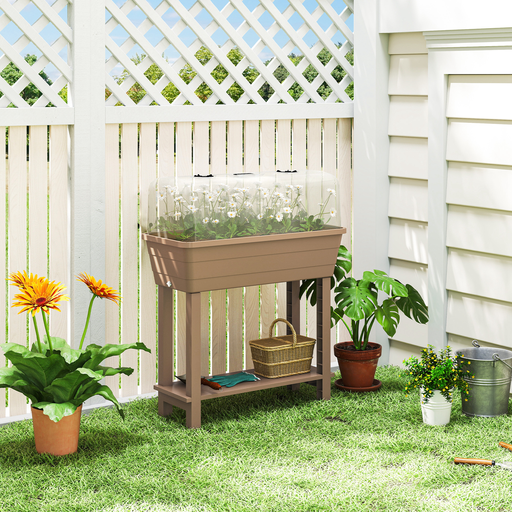 TEMU Bac de jardin surélevé auto-arrosant Outsunny 41L, Jardinière, Marron