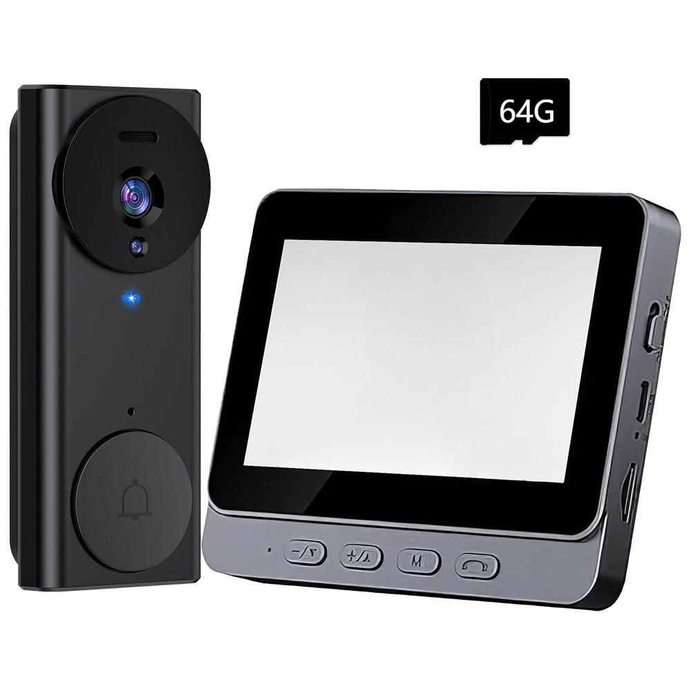 TEMU 4.3" Screen Video Doorbell 2.4g Wireless Doorbell Camera With Talk & Video Calling 130° Angle For Outdoor, Video Doorbell No Subscription,