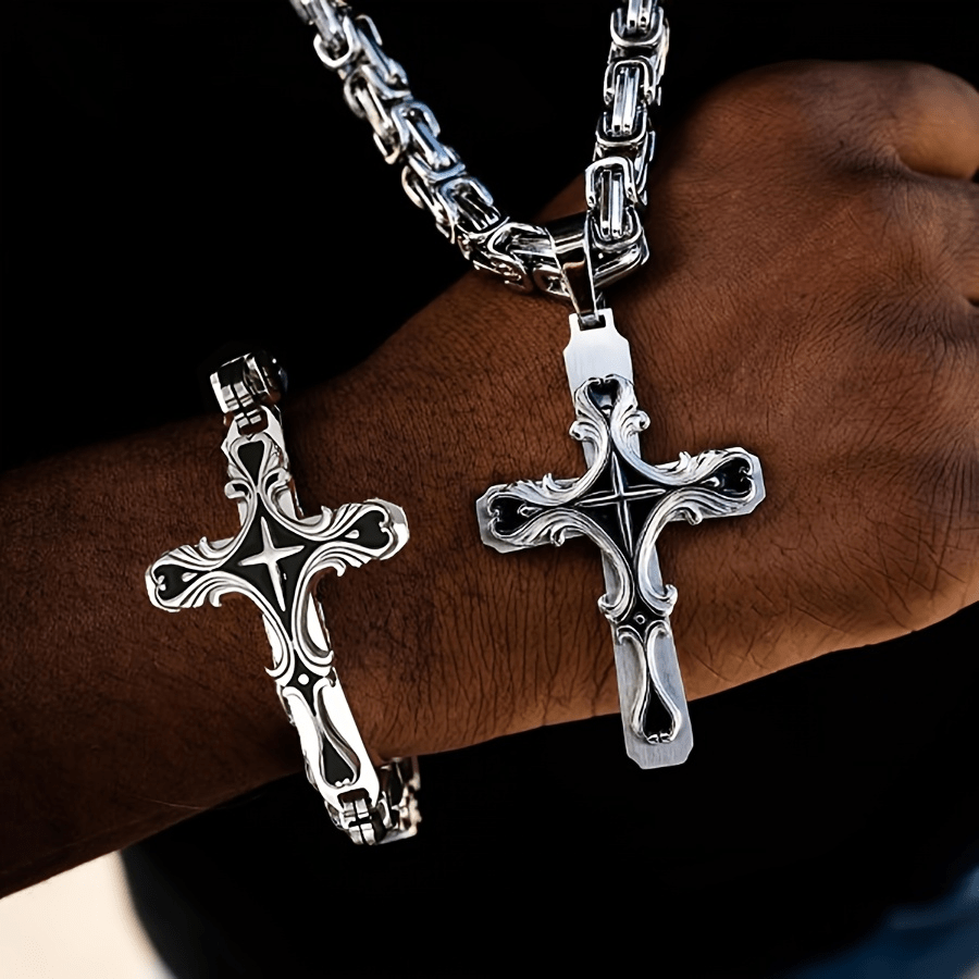 Stainless Steel Cuban Chain Necklace and Bracelet Set Image 1