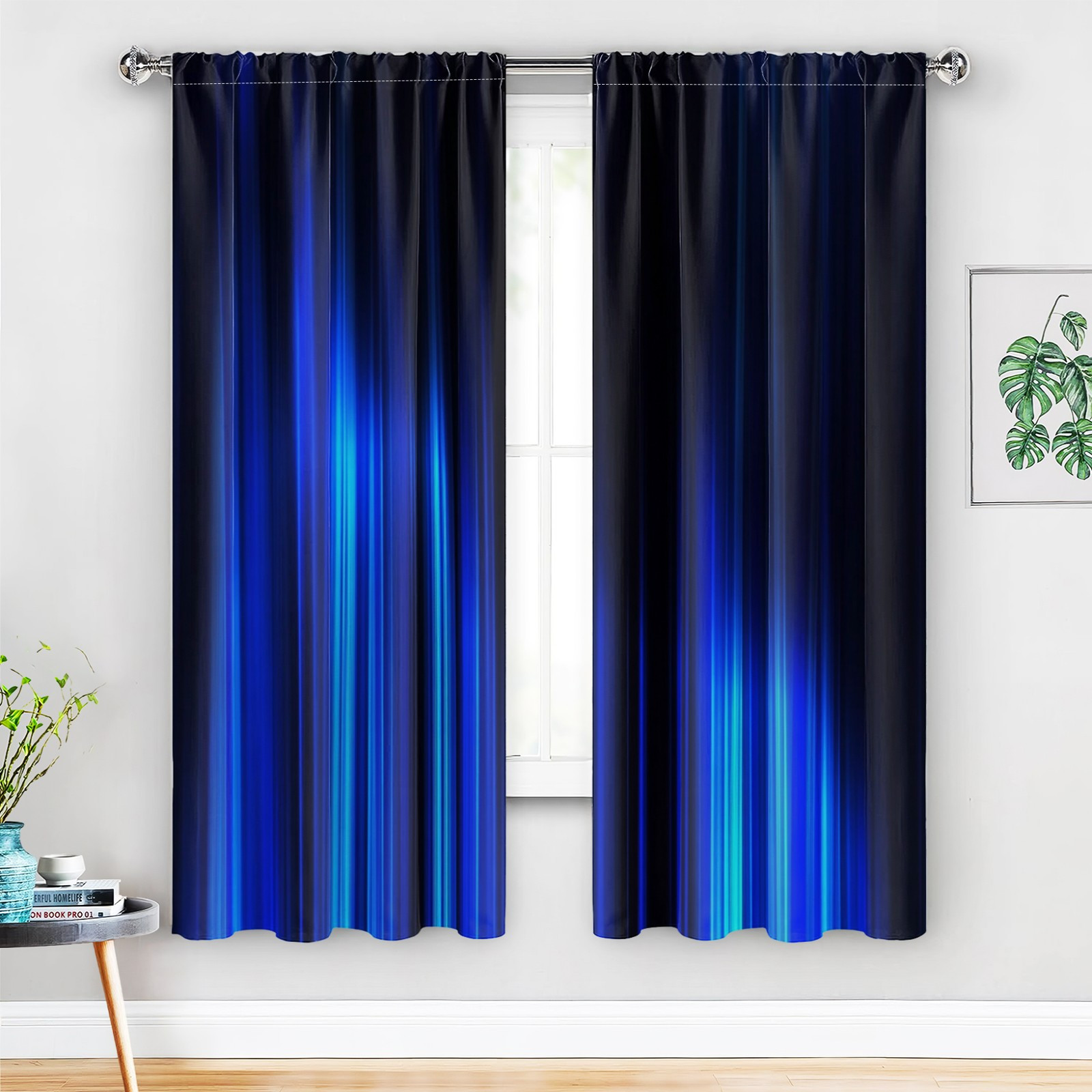 

2pcs Classic Polyester Blackout Curtains - Ombre Abstract Gradient Lines, Geometric Artistic Drapes For Window Decor