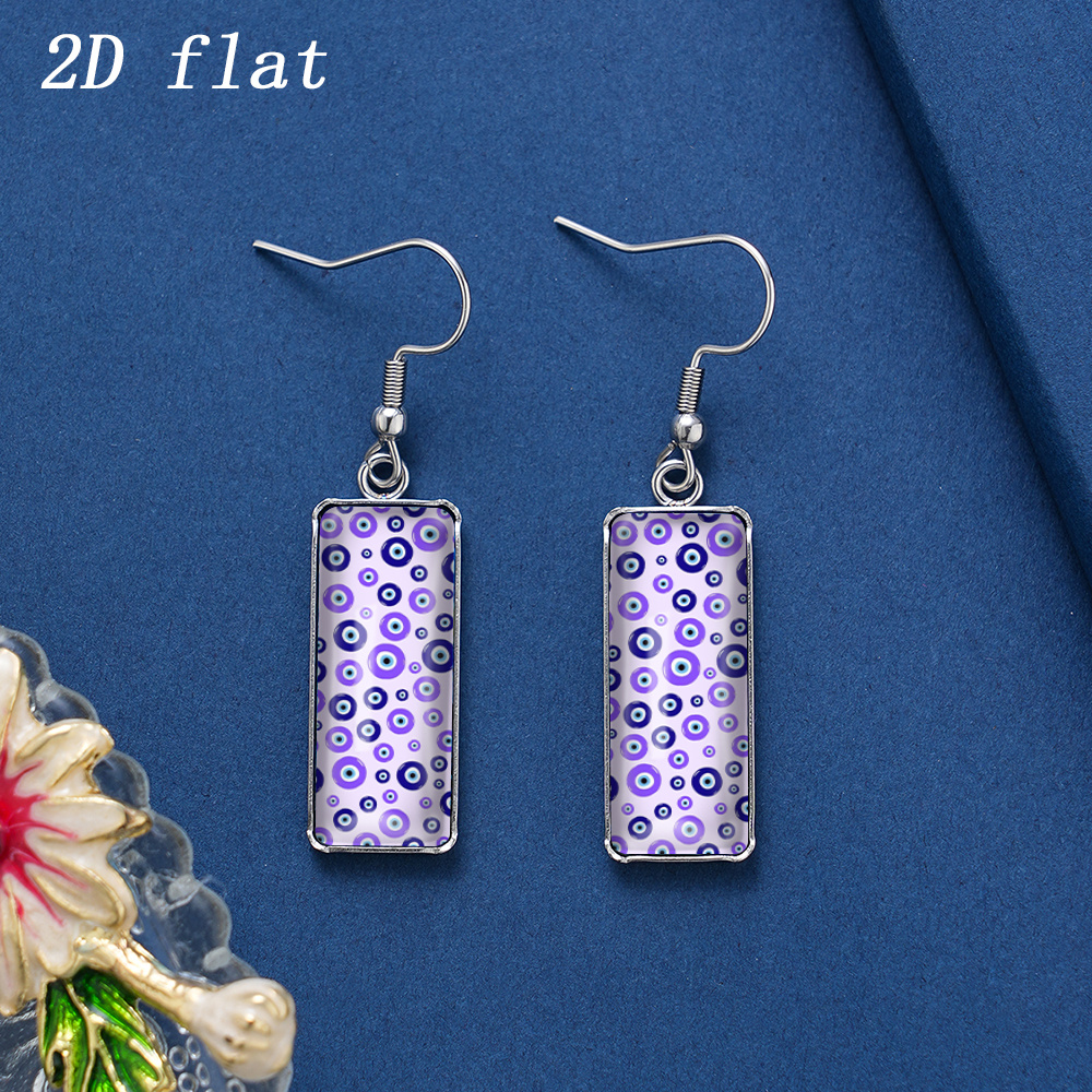 Women's Purple Evil Eye Pattern Gem Glass Dangle Earrings