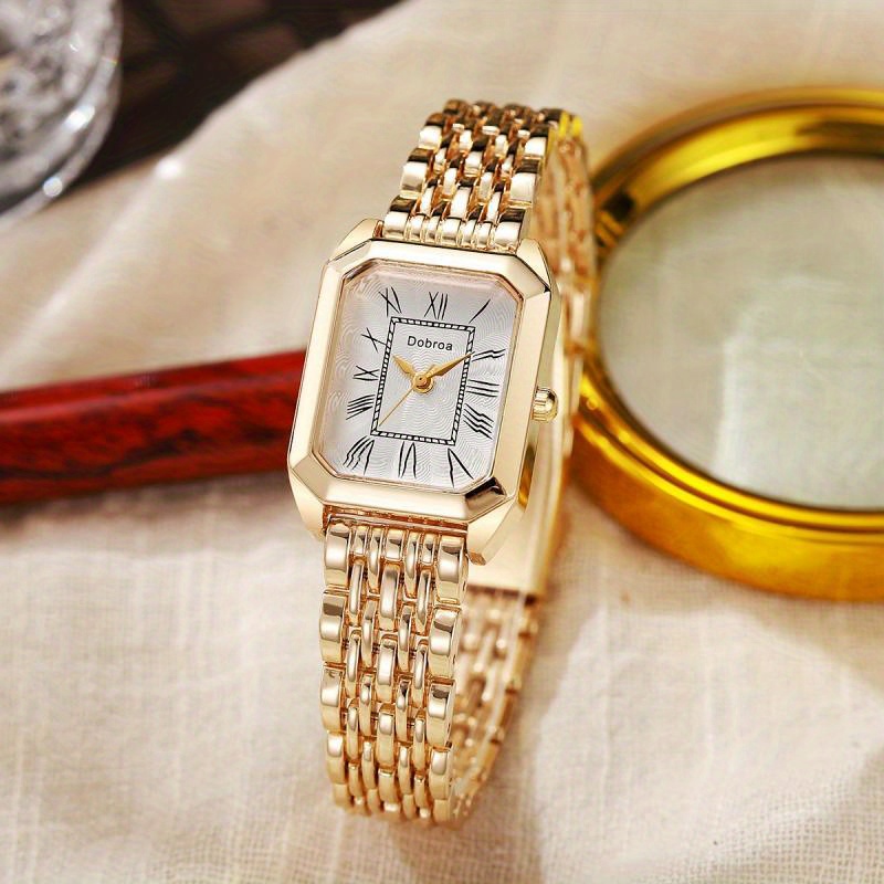 Women' Quartz Watch, Hypoallergenic Metal, Roman Small Square Watch