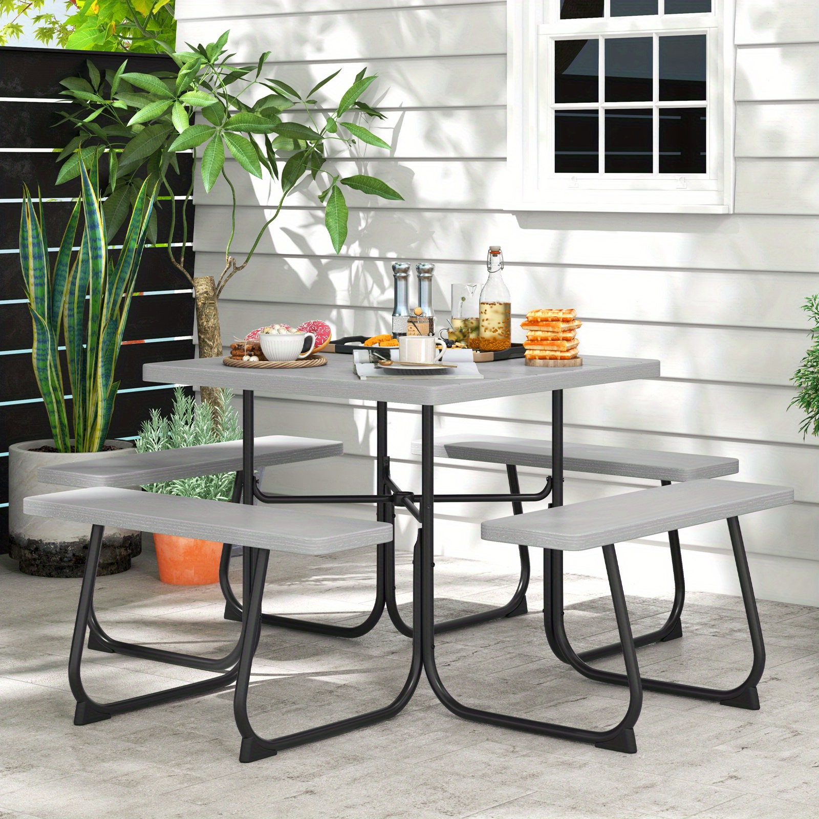 person square picnic table bench set umbrella Temu