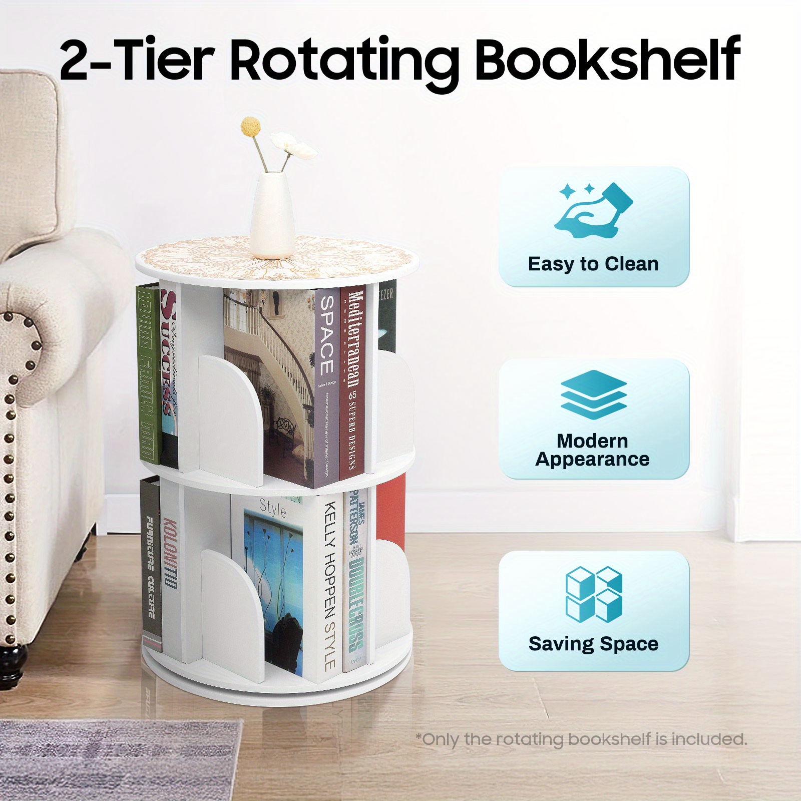 TEMU Étagère Rotative à Niveaux – Circulaire avec 8 Sections (Design Blanc Moderne, Jusqu'à 132.3Lbs) pour Résidentiel et Professionnel