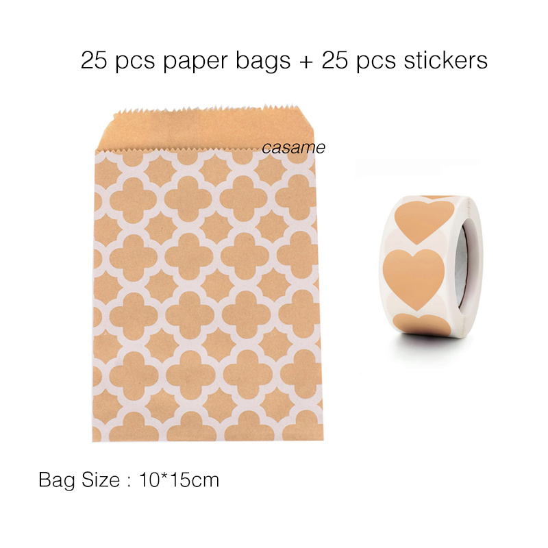 TEMU 25 sacs en papier – Marron et blanc avec et points – Pochettes d'emballage cadeau élégantes et durables pour mariages, fêtes, anniversaires et