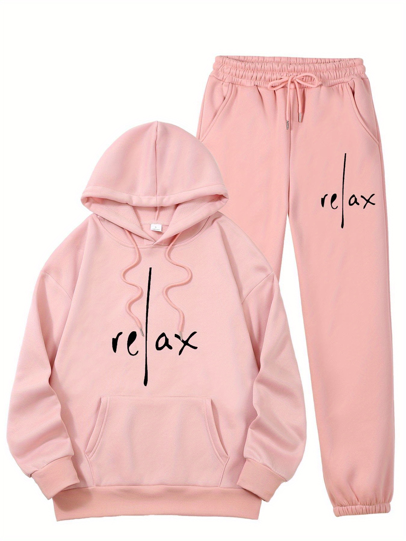 relax print womens cozy fleece lined hoodie jogger set warm Temu