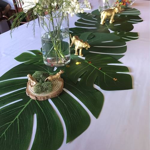 25pcs leaf decor artificial monstera leaf plastic theme summer reunion tabletop decoration no power required and suitable for outdoor indoor parties beach themed decor party table decor
