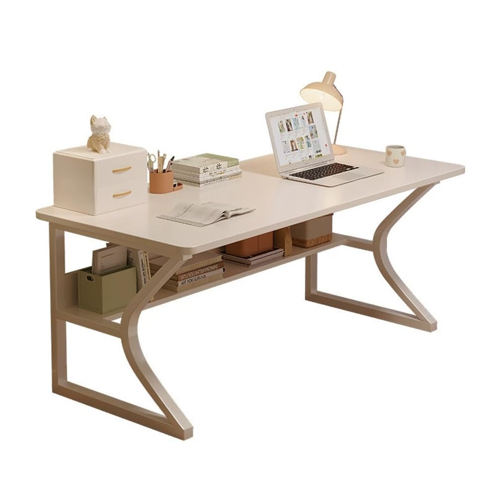 TEMU Bureau d'ordinateur moderne encombrant, cadre en métal durable, table de travail et de jeu avec étagère de rangement, crochet pour casque idéal