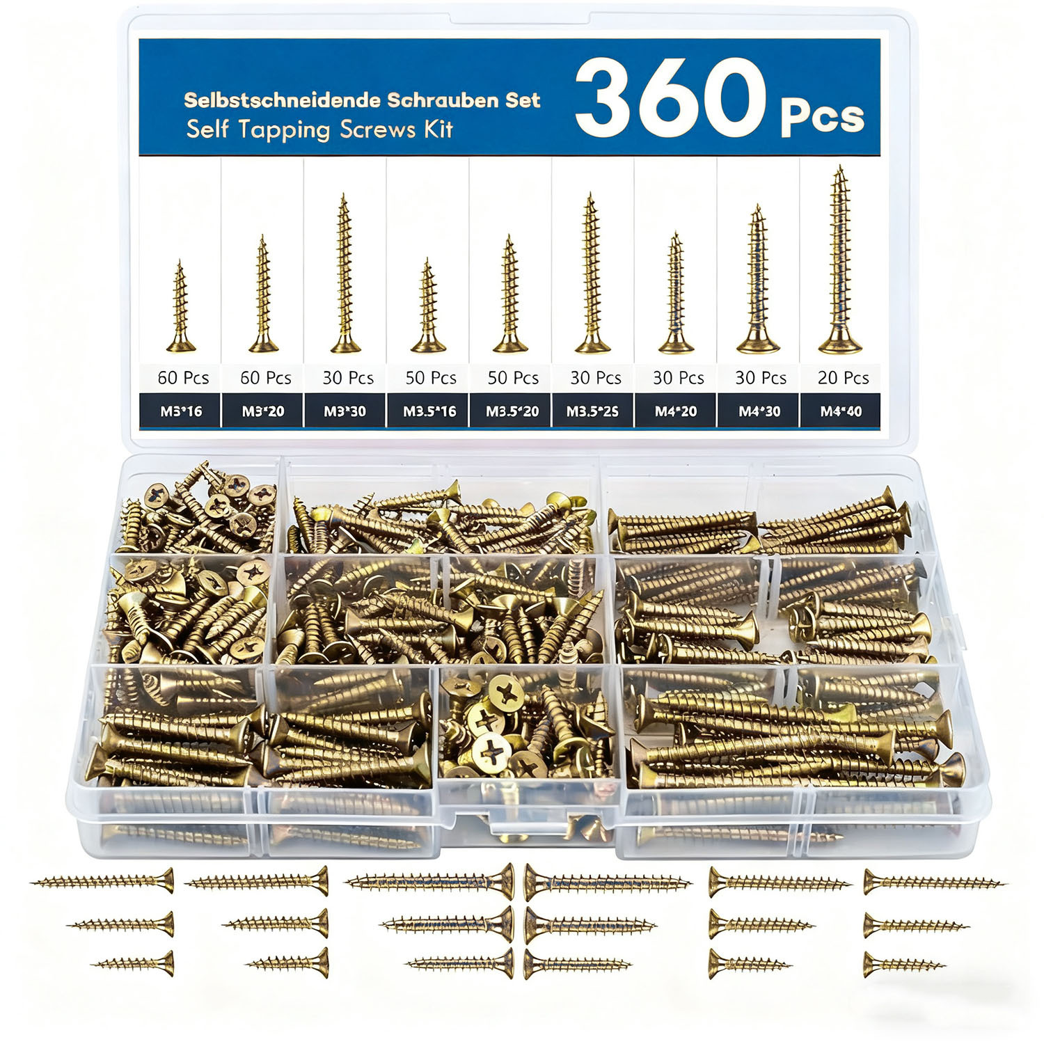 360pcs M3/m3.5/m4, Galvanized Furniture Wood Screw Combo Kit, 9 Sizes Self-tapping Screws Phillips Head Screw Combo For Wood Boards