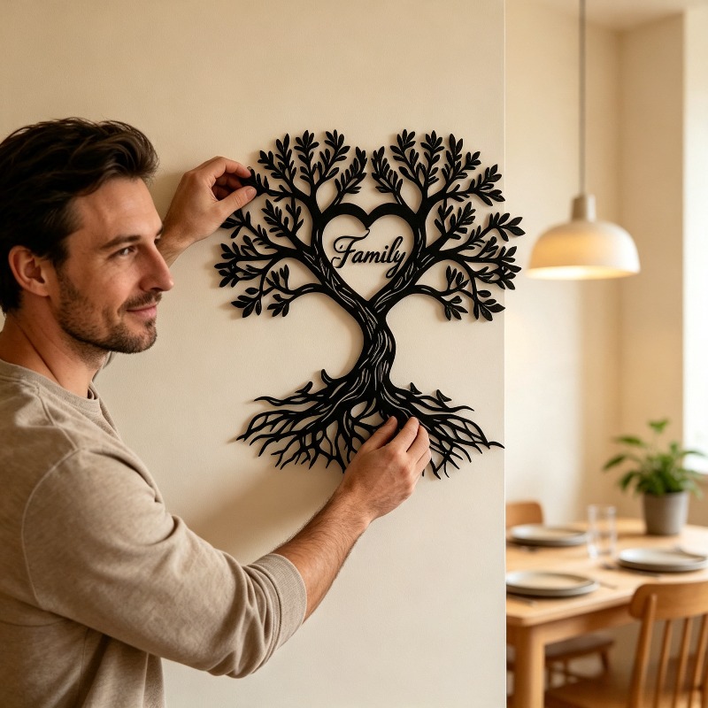 TEMU 1pc Tree Of Life Metal Wall Decor - Heart-shaped, Theme, Sturdy Iron Construction, Modern Minimalist Home Decor For Living Room, Bedroom, Office
