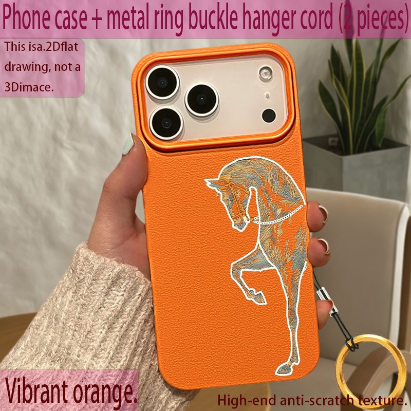 TEMU Phone Case: Vibrant Orange Horse Pattern Phone Case With Hanger Cord, High-end Anti-scratch Texture For Iphone 17/16/15/14/13/12/ Pro Max