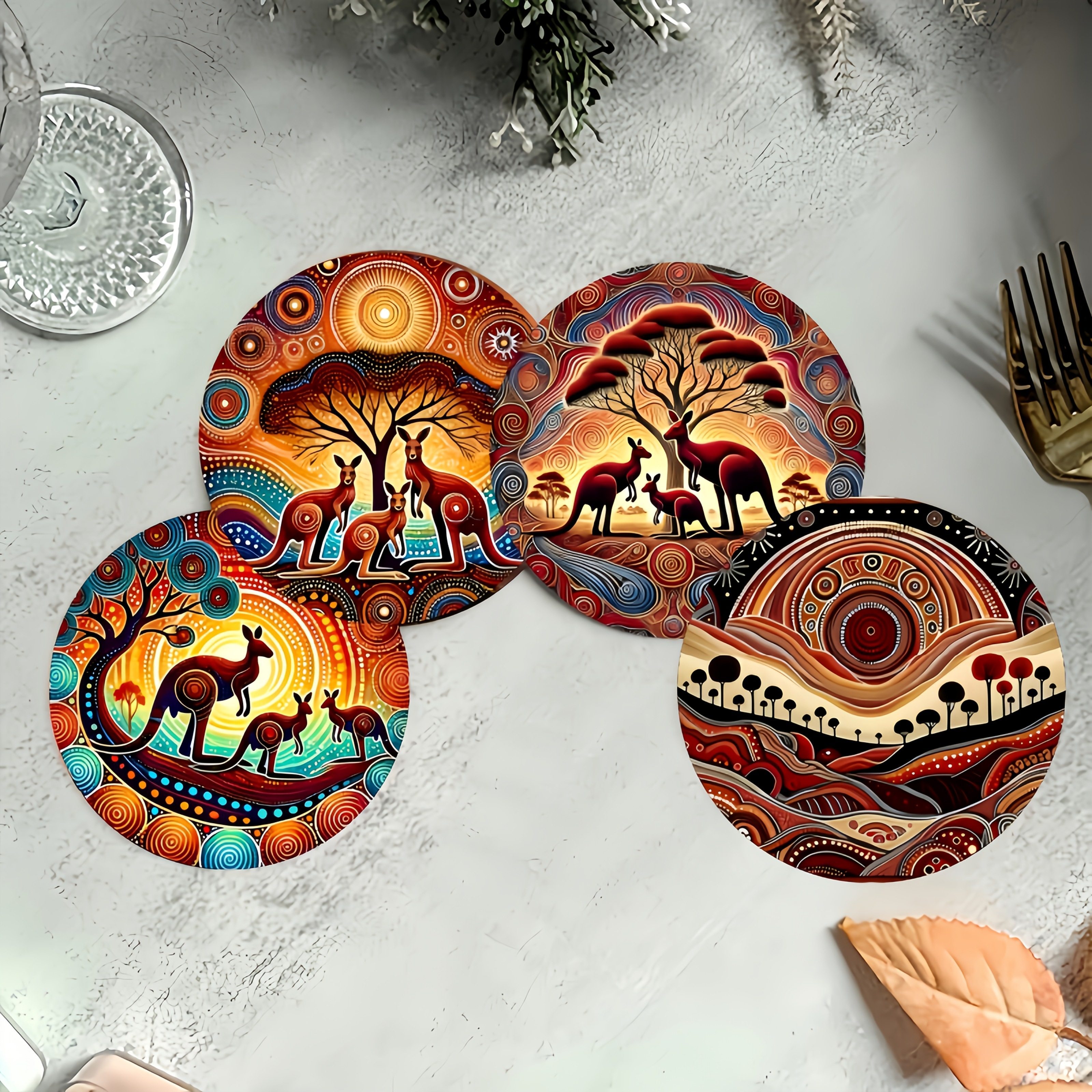 TEMU 6 Wooden Plates Featuring Kangaroo Elements, Hand-washable, Heat-resistant, Christmas, Halloween, Easter, Valentine's Day, And Mother's Day -