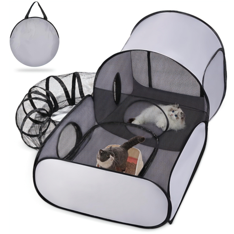 Mobile Cat Enclosure with Tunnel and Two Sections