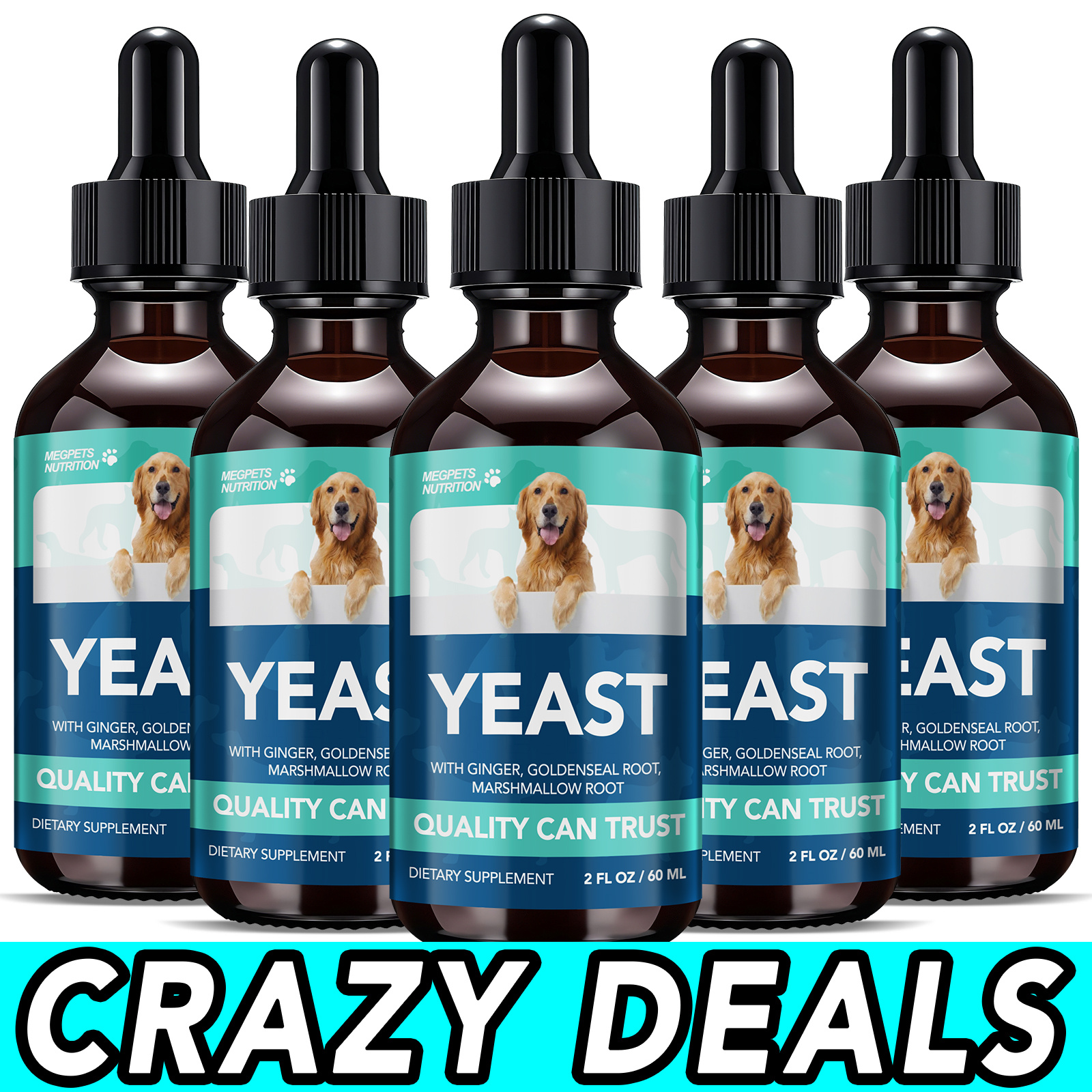 (5 Pack) Yeast Probiotic Drops For Pets - Promotes Skin And Coat Wellness, And Soothes, Suitable For Ears And Paws - 's Yeast And Herbal Ingredients - Convenient Daily , 60ml