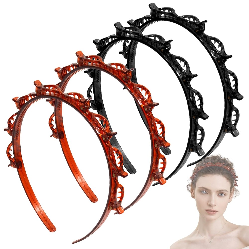 TEMU 4pcs Braiding Hair Clips And Headbands - Hollow Tooth Braiding Tools, Lightweight Hair Accessories For Women And