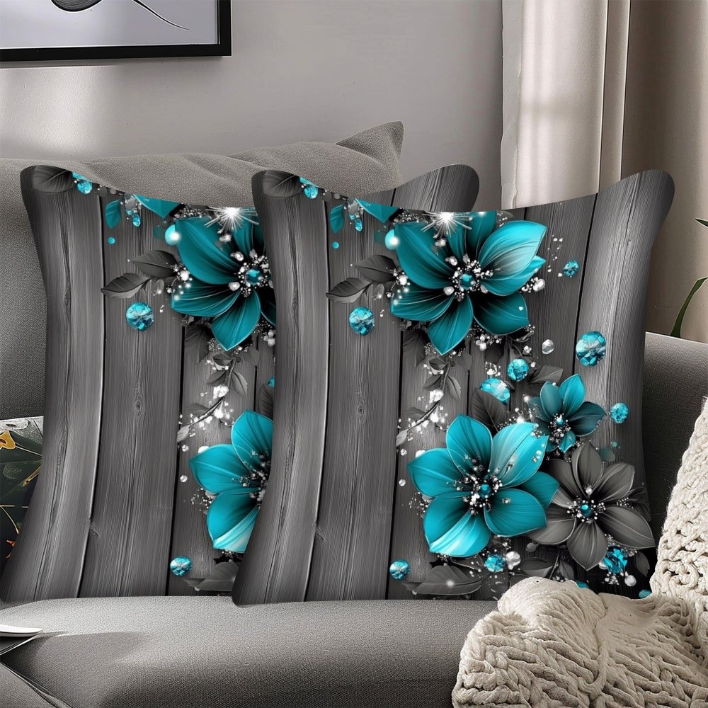 TEMU 2pcs 2d 3d Blue Flower Pillowcase, Suitable For Car Sofa Living Room Printed Pillowcase, Home Decor, Room Decor, Pillow Not Included