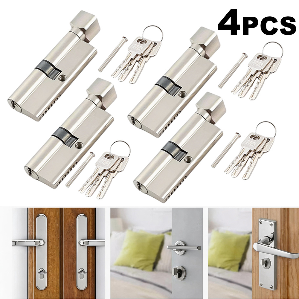 Image of 4pcs Universal Door Lock Core Set, Anti-pry Safety Lock Cylinder With Key And Installation Screw, Used As Replacement Lock Cylinder For Bedroom, Bathroom, And Office Wooden Doors