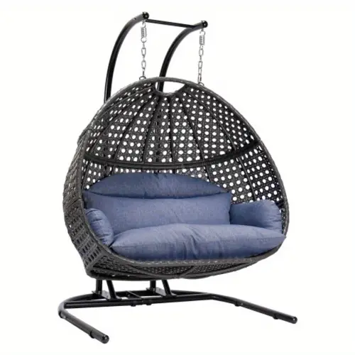 doubleseat swing chair with stand memory foam cushion wicker weave design ergonomic armrests hard floor stable indoor outdoor patio garden furniture patio chair cushions outdoor relaxation style sturdy frame hanging seat lovers
