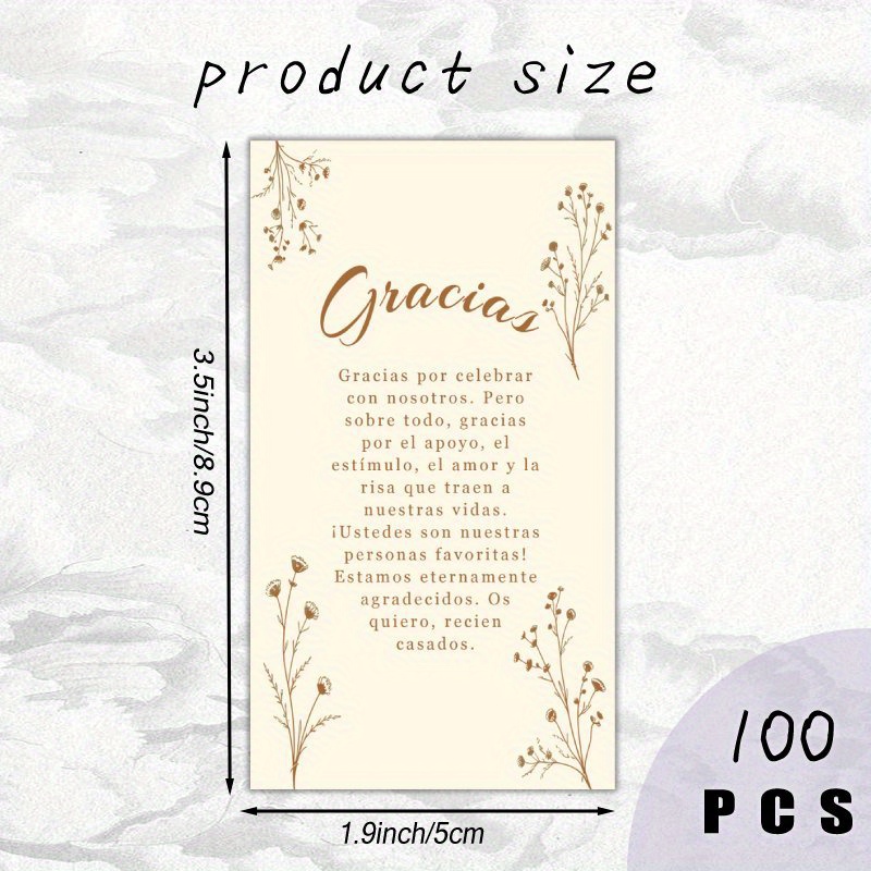 TEMU Juegos de Tarjetas de Agradecimiento 100pcs, Tarjetas de Agradecimiento en Español, Tarjetas de Agradecimiento de Boda, Tarjetas de