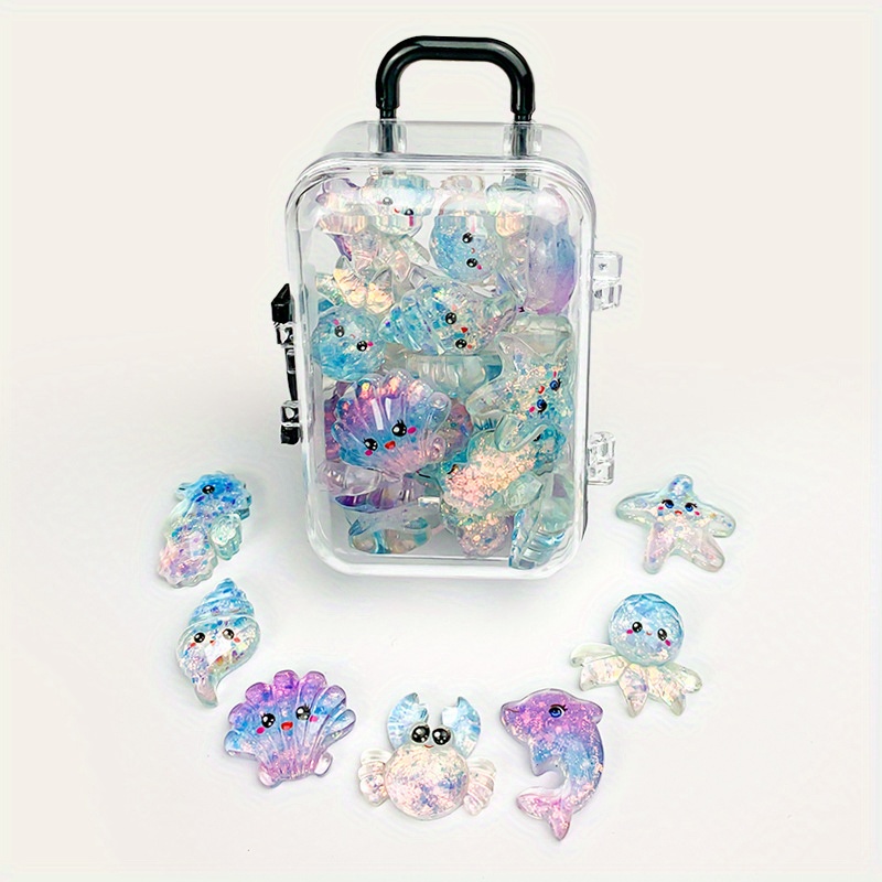 TEMU 20pcs Ocean Animal Ornaments + 1pc Mini Suitcase, Simulated Dolphin Conch Shell Small Ornaments, Box Decoration Ornaments, Diy Ornaments, Home