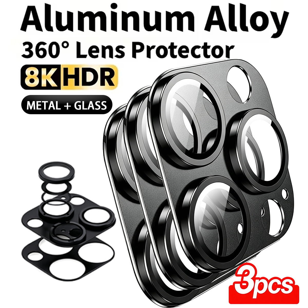 TEMU 3pcs (black Full Armor) Camera Lens Screen Protectors, , Anti-scratch, Clear Photos, Phone Additions, Compatible With For Iphone Duo/18 Pro/18