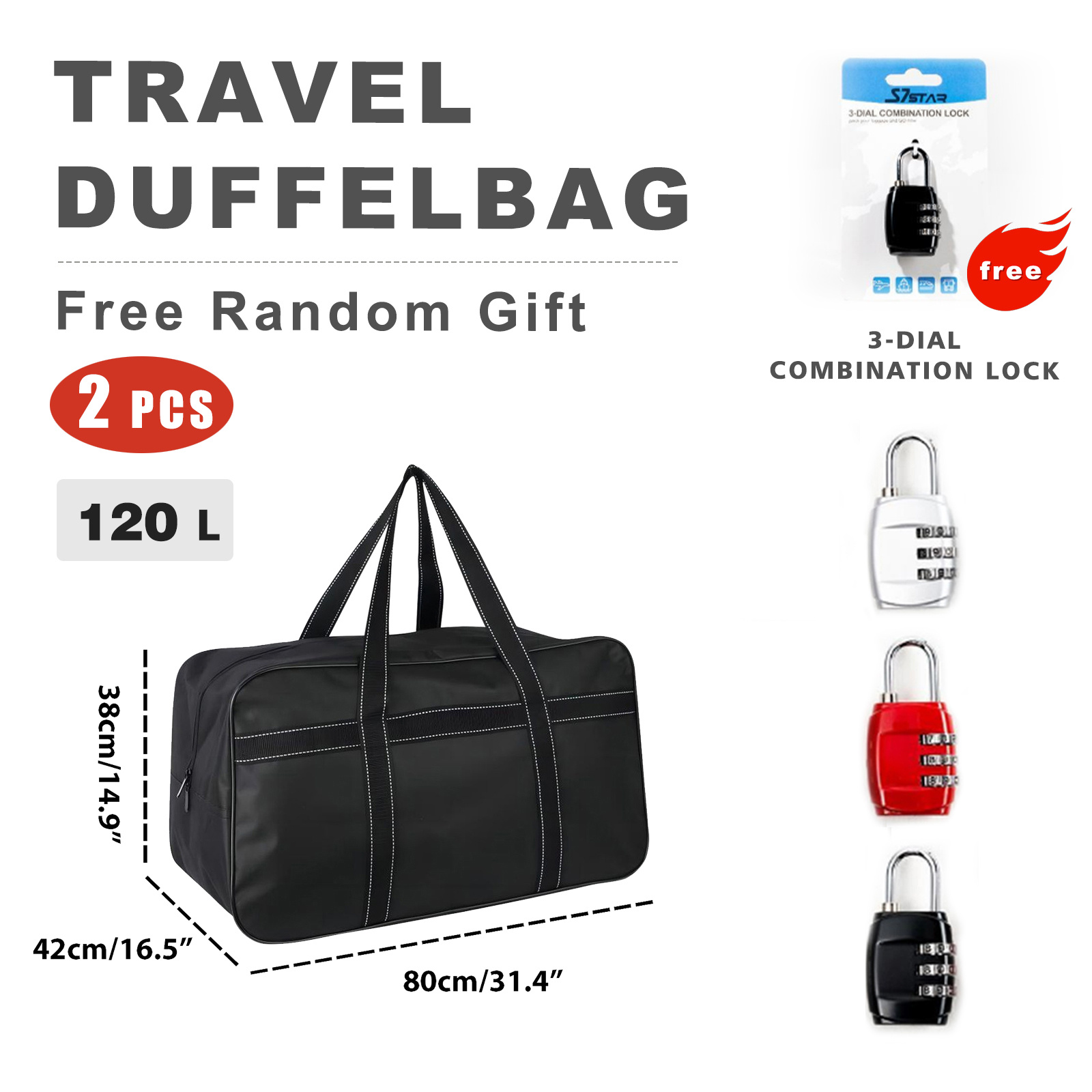 Image of Approved By , This Black Handheld Travel Bag 5 Different Capacity (60l/90l/120l/170l/230l), With A Complimentary Combination Lock, And Is Spacious And Sturdy, Making It The Perfect Companion For