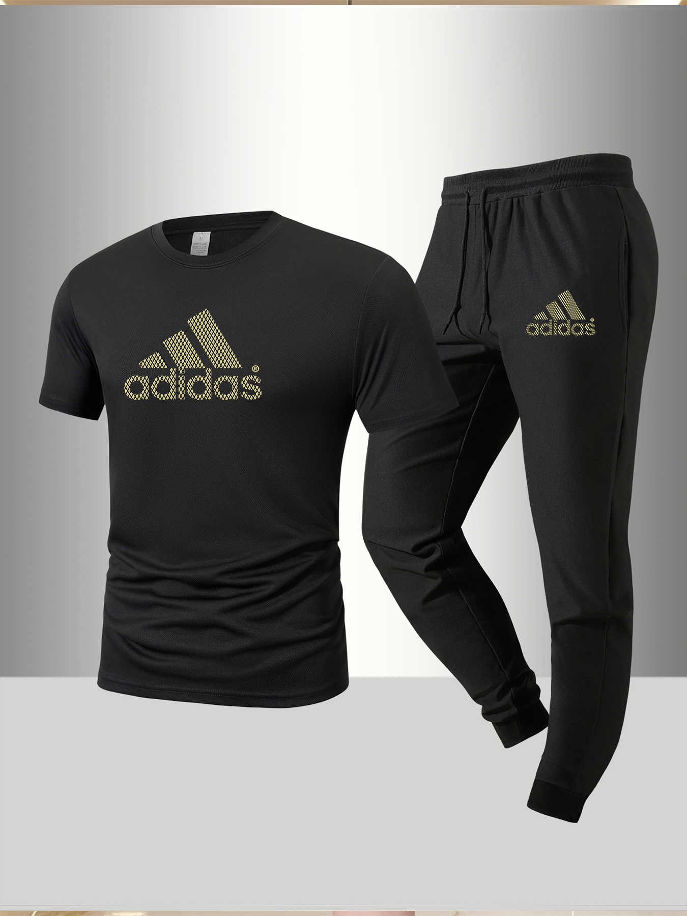 Men S   Logo Graphic T-Shirt and Pants Set - Sporty and Stylish, Soft and Breathable, 100% Polyester Fiber, Round Neck, Short Sleeve Summer Top, Trendy Athletic Outfit, Casual Wear|Sporty Look|Breathable Fabric