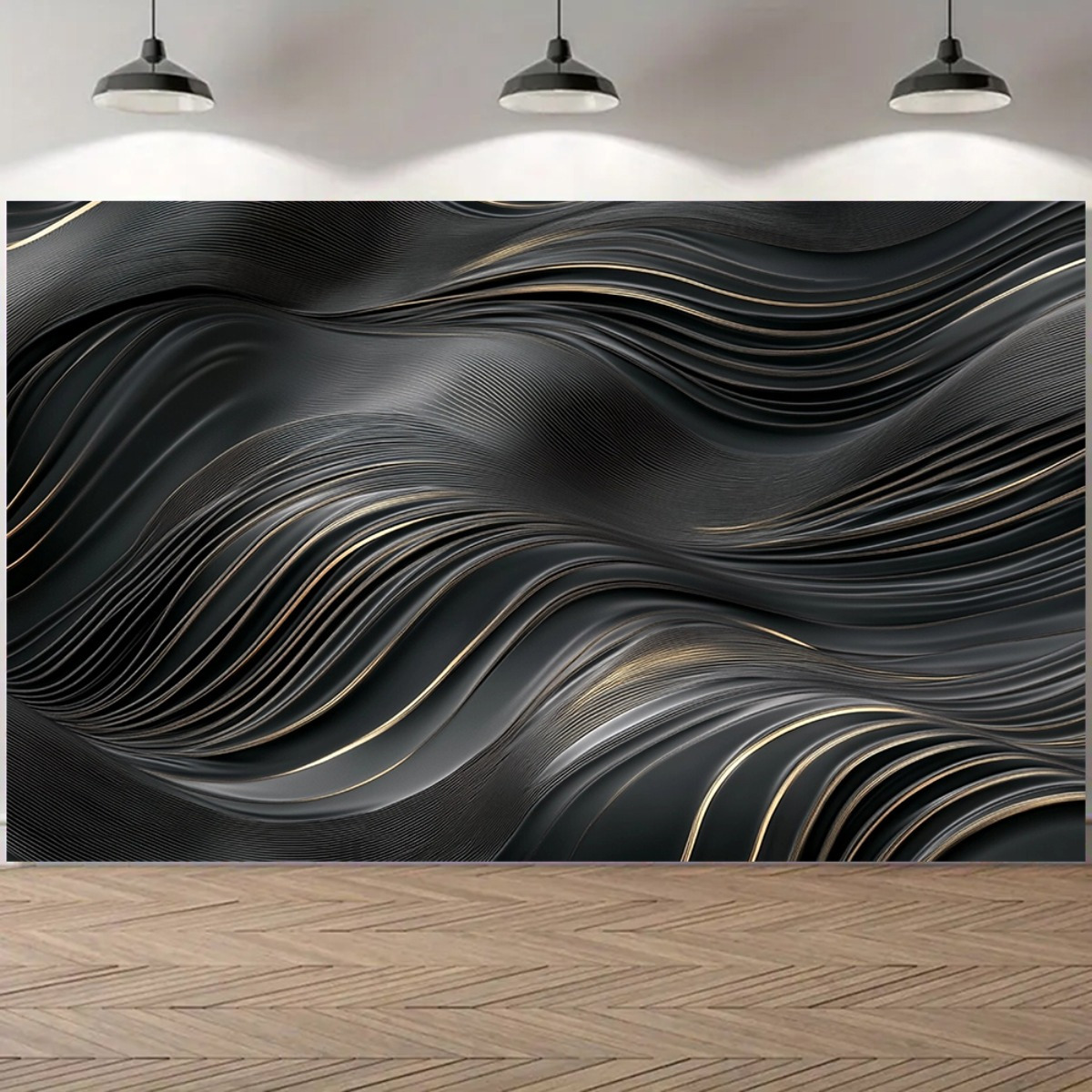 1pc Abstract Super Large Backdrop Banner - Black & Golden Wave Pattern Polyester Fabric, No Electricity Needed for Indoor/Outdoor Use, Perfect for Weddings, Birthdays, Anniversaries, Home Decor & Party Photo Backdrops, Event Decoration, Elegant Design, Durable Fabric, Wall Hanging, Wedding Decorators