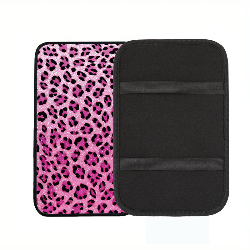 TEMU 1pc Pink Leopard Print Car Armrest Pad, Sparkling Pattern, Soft, Stylish, Comfortable, For Daily Driving, Car Interior Decoration