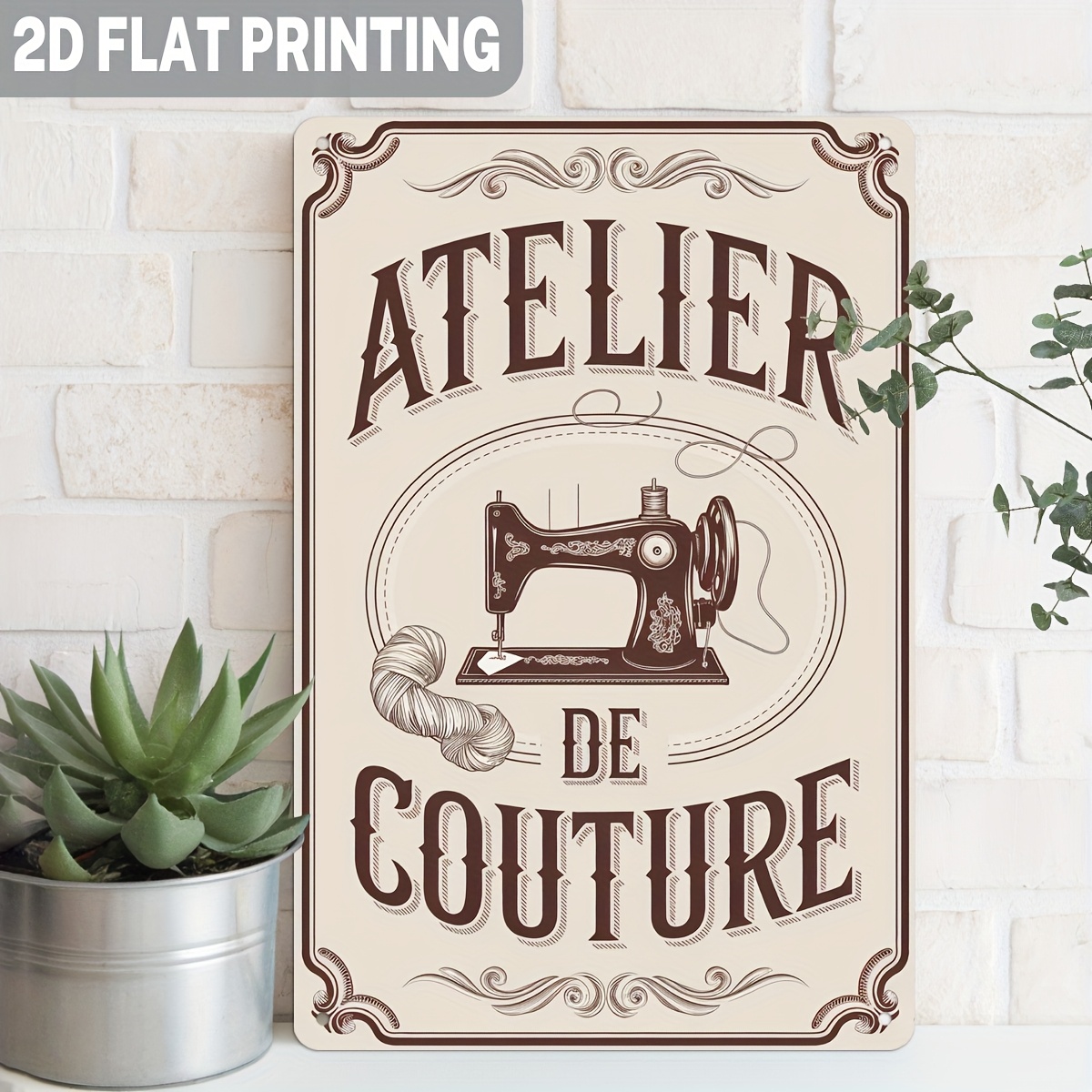 TEMU Plaque murale métallique vintage à thème couture style français, 2D plate, 1 pièce - "Atelier" en fer et étiquette de tailleur compatible avec