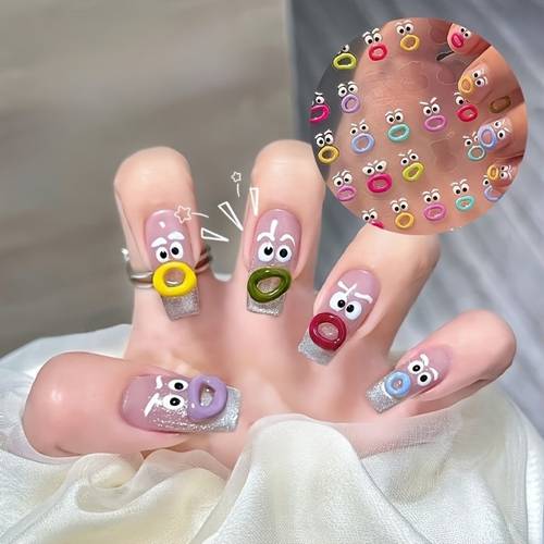 vibrant cartoon monster face nail art stickers self nail decals with colorful diy manicure pedicure decorations for creative girls use decals whimsical nail designs nail stickers